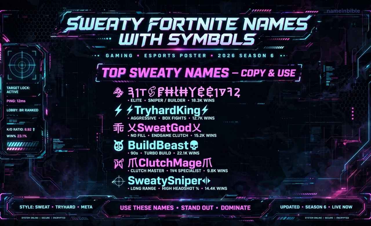 Sweaty Fortnite Names With Symbols