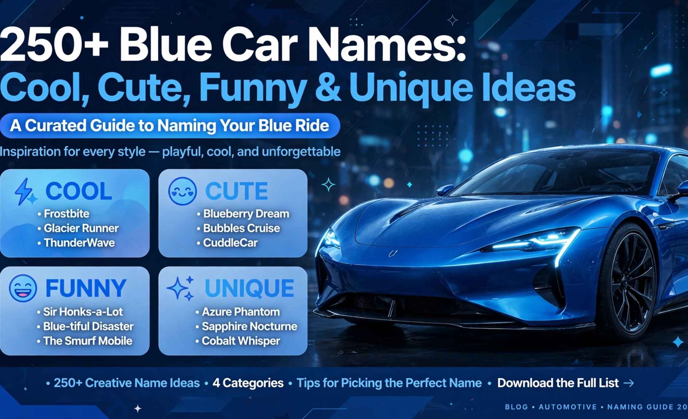 250+ Blue Car Names: Cool, Cute, Funny & Unique Ideas