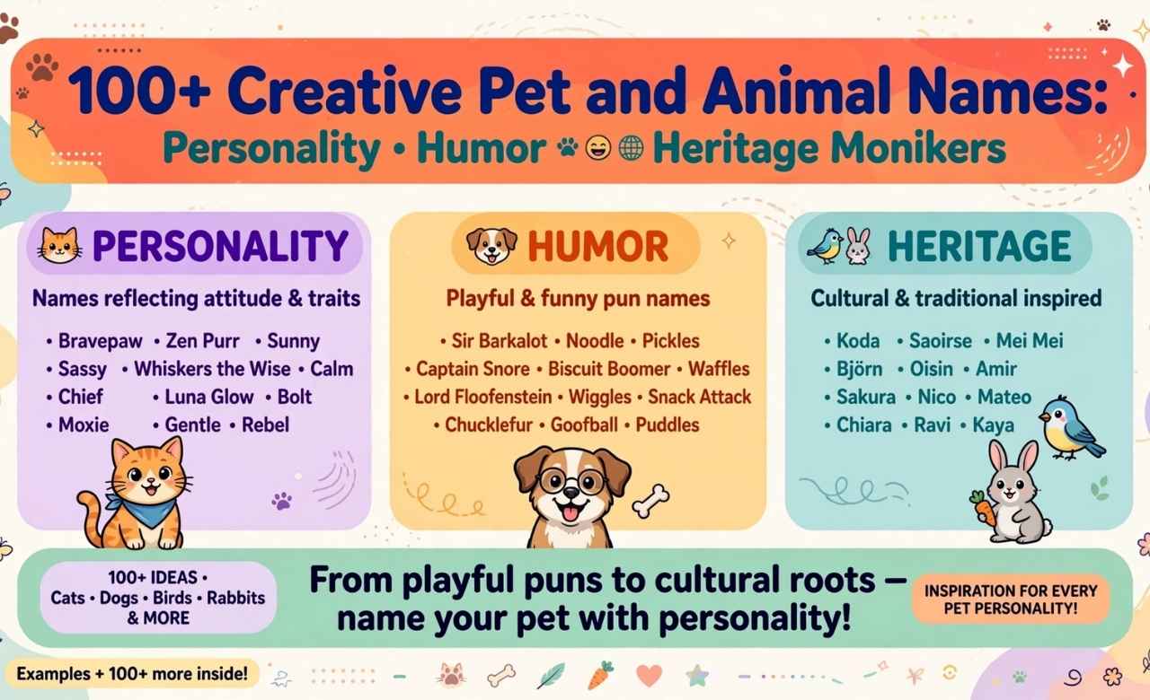100+Creative Pet and Animal Names: Personality, Humor & Heritage Monikers
