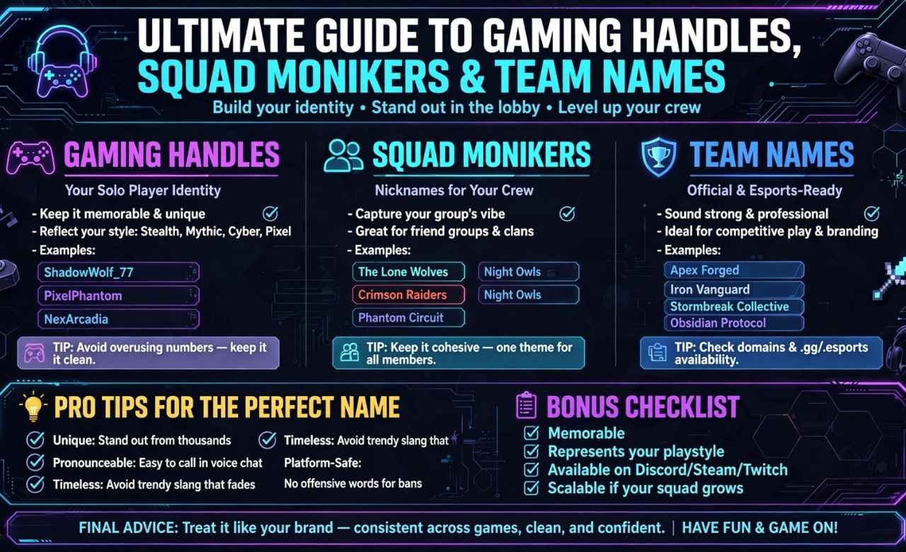 Ultimate Guide to Gaming Handles, Squad Monikers & Team Names